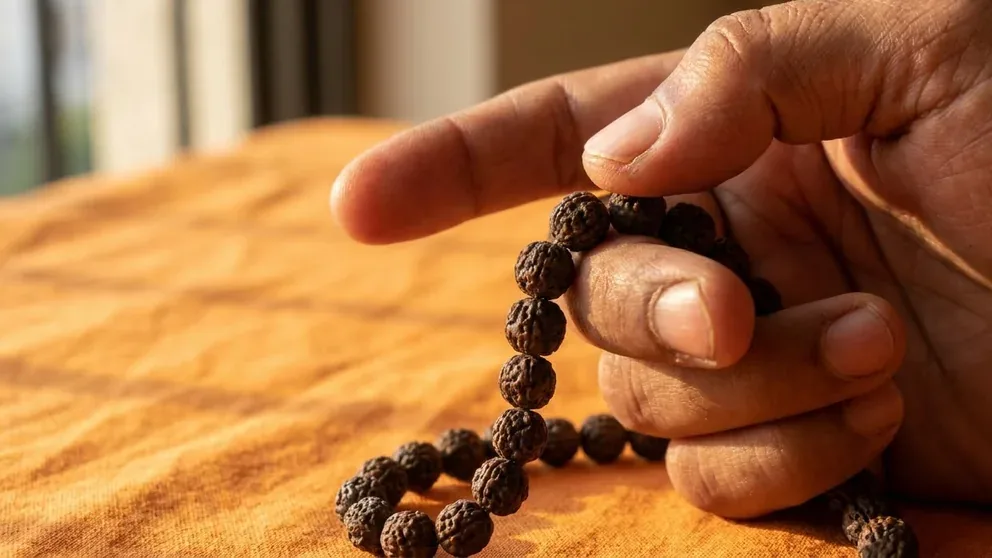 A japa mala kept for daily practice