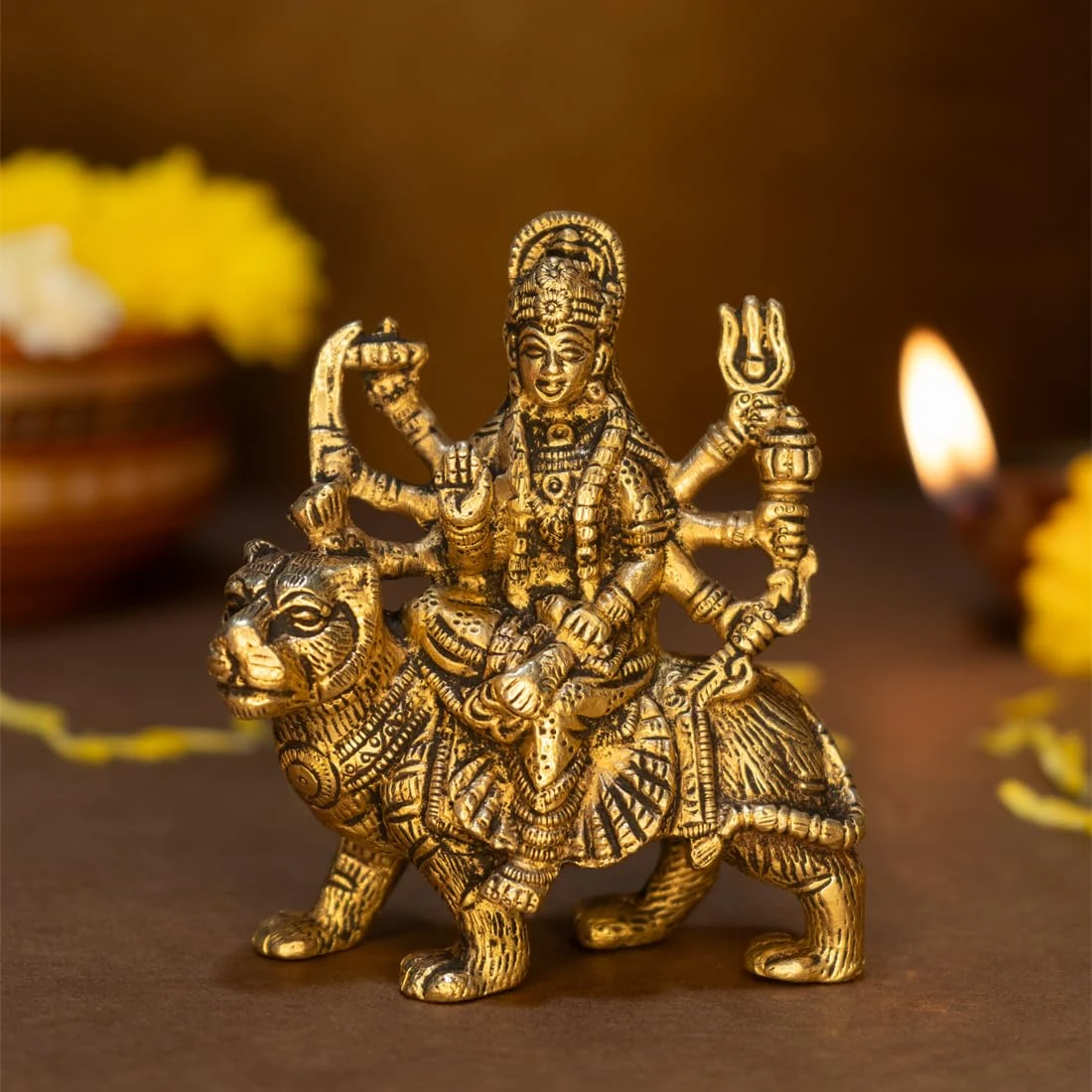 Brass Durga idol, 12.8 cm