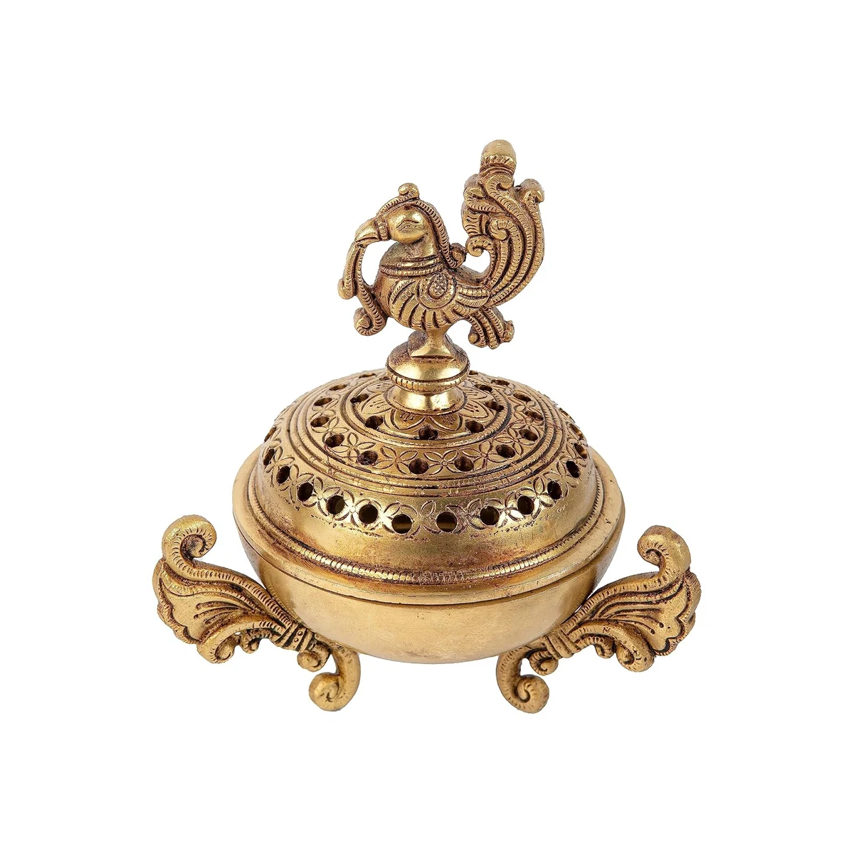 Brass peacock dhoop dani, 6 inch, picture 3