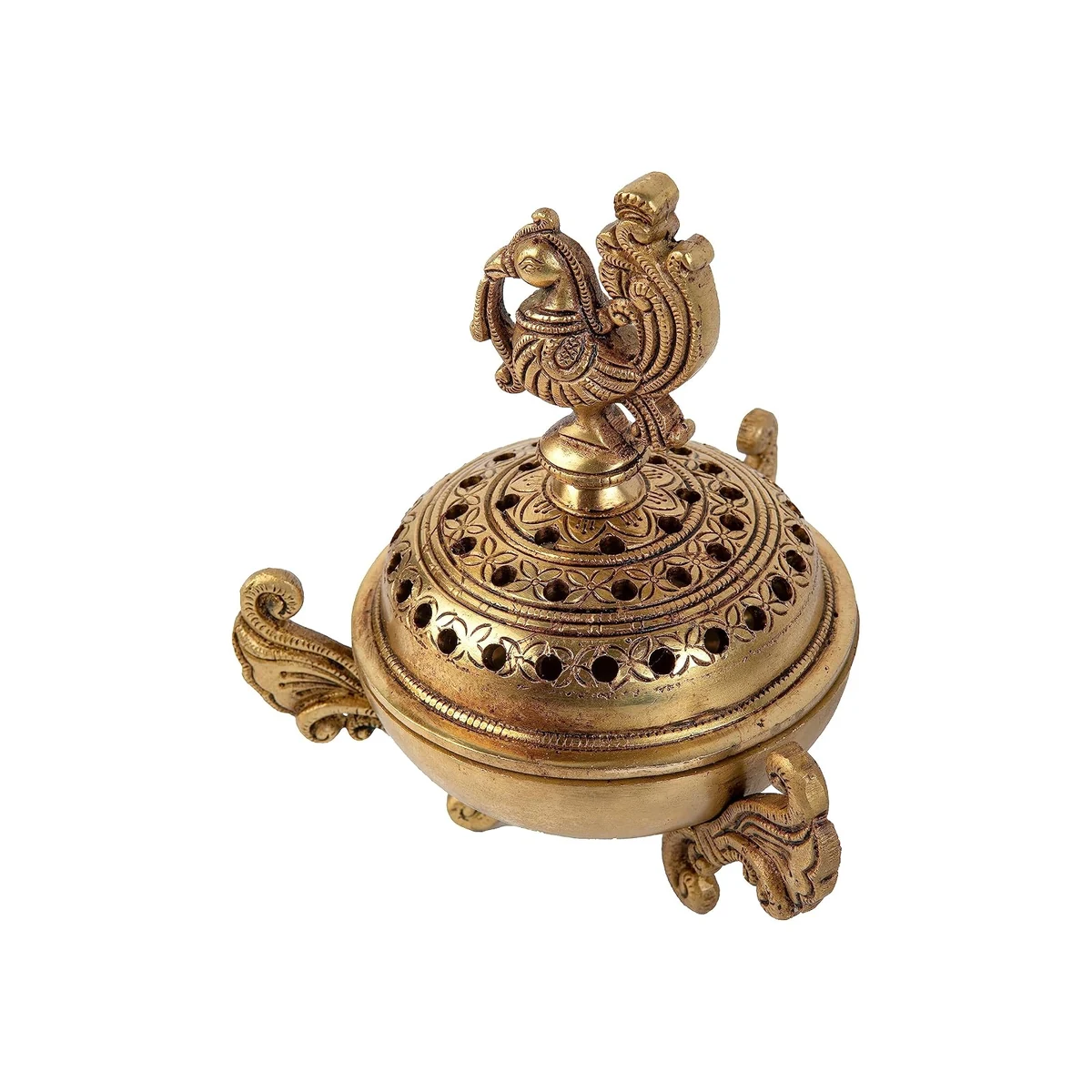 Brass peacock dhoop dani, 6 inch, picture 4