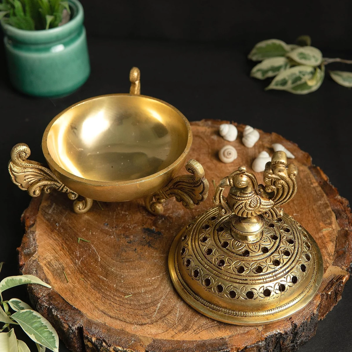 Brass peacock dhoop dani, 6 inch, picture 5
