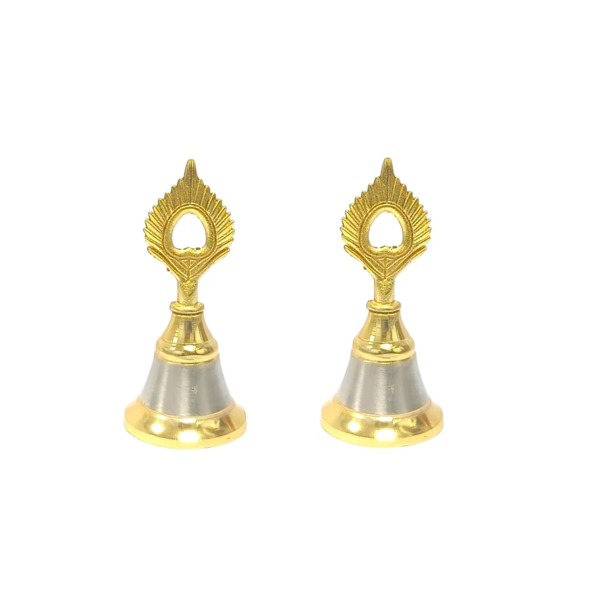 Brass puja bells, shankha chakra, set of two