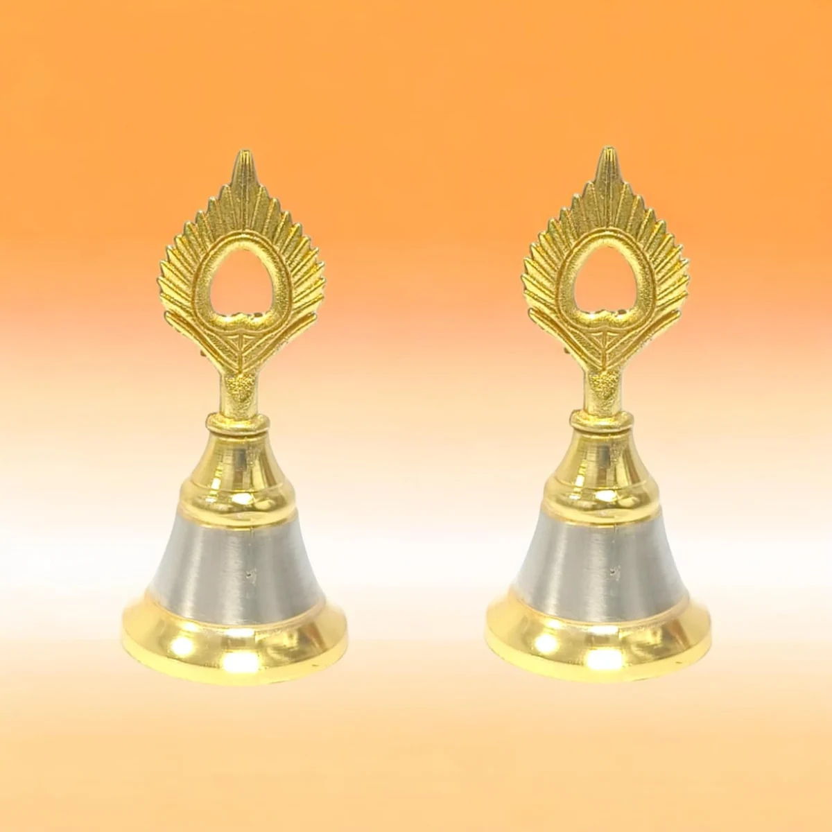Brass puja bells, shankha chakra, set of two, picture 2