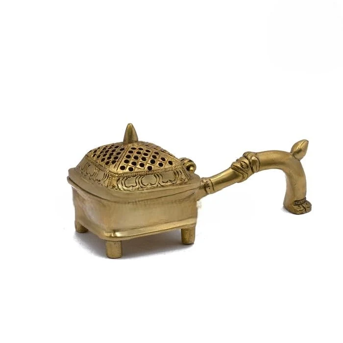 Brass square dhoop burner with handle
