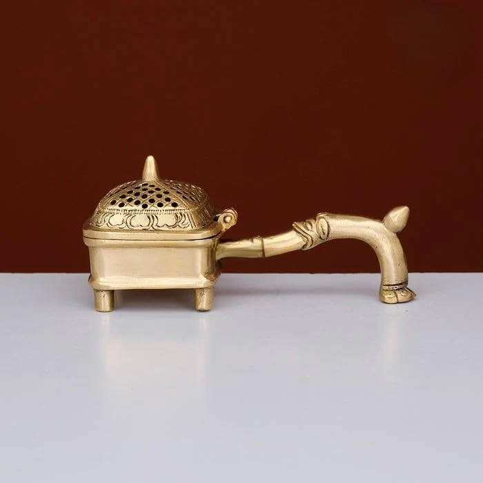 Brass square dhoop burner with handle, picture 3