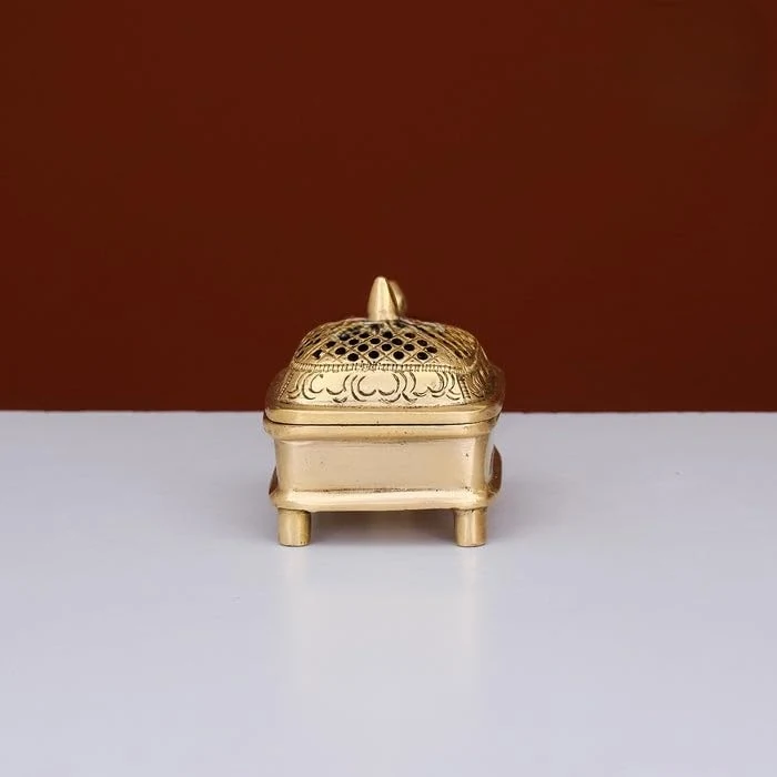 Brass square dhoop burner with handle, picture 4