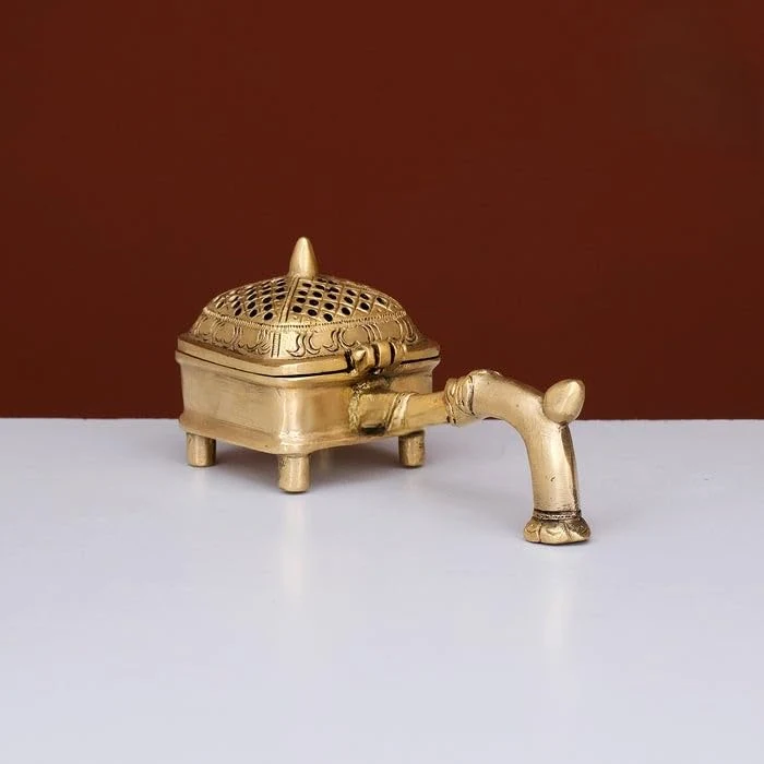Brass square dhoop burner with handle, picture 5