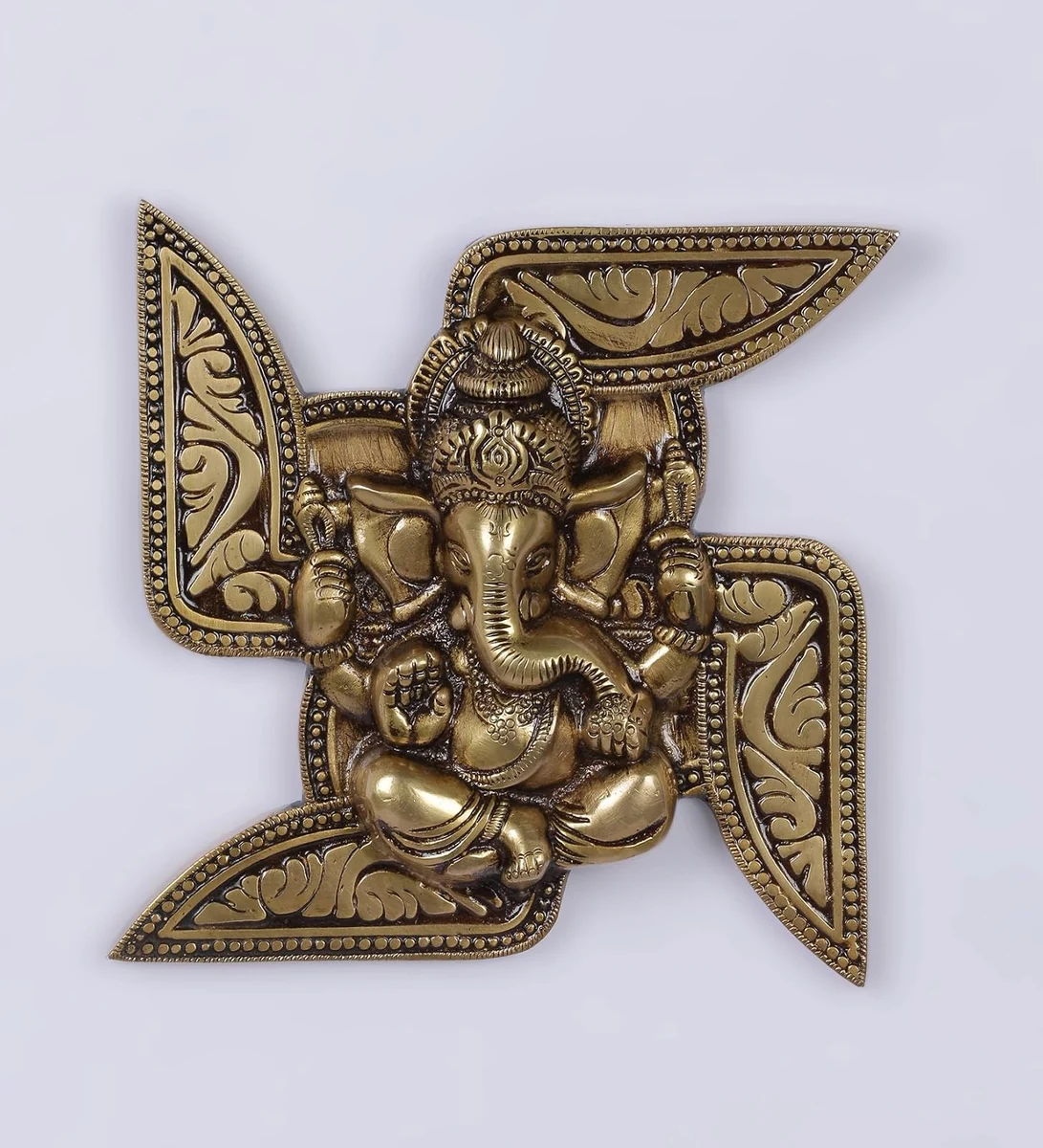 Ganesha swastika brass wall hanging