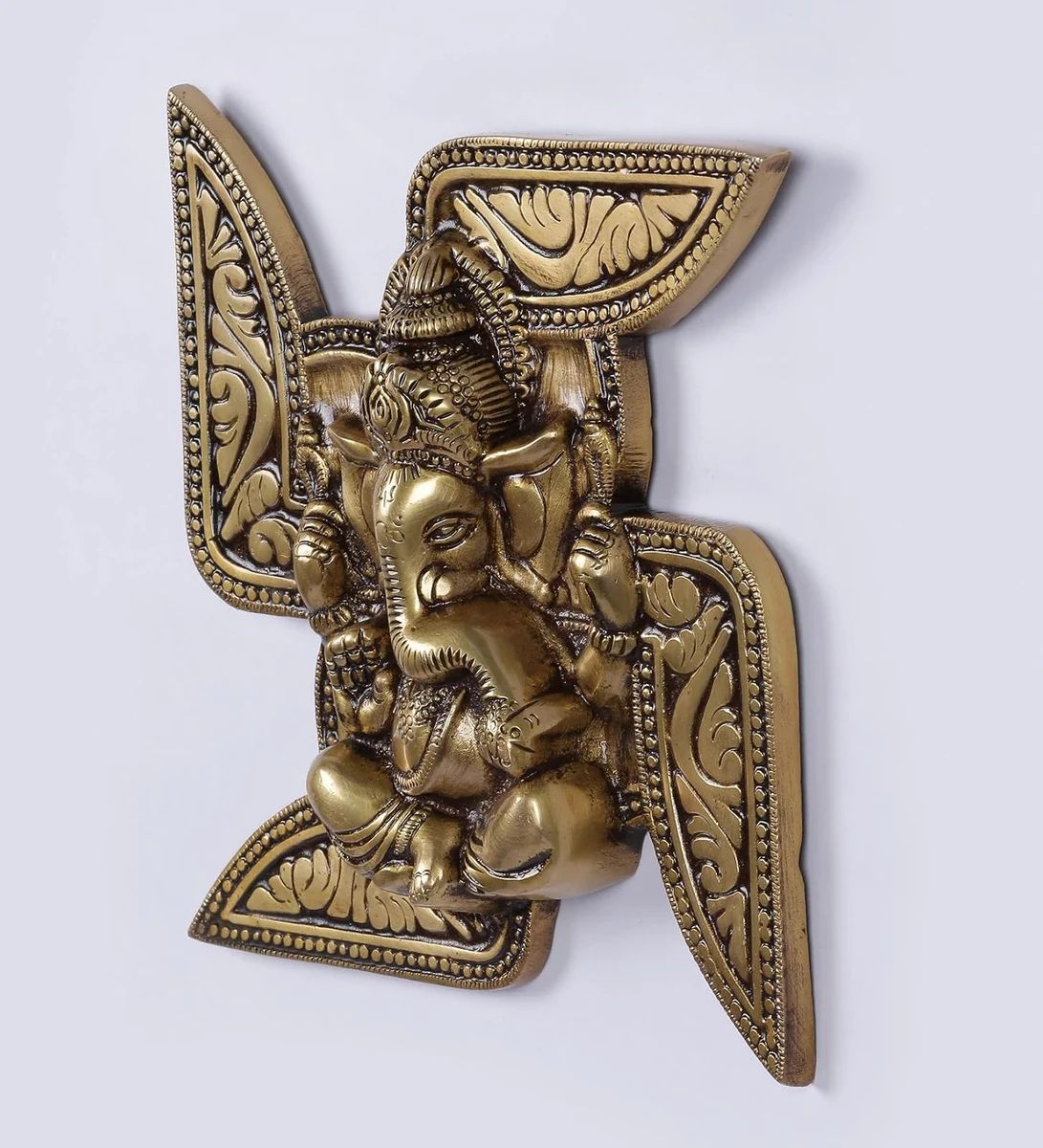 Ganesha swastika brass wall hanging, picture 2