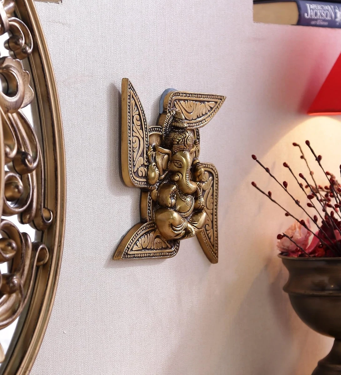 Ganesha swastika brass wall hanging, picture 4