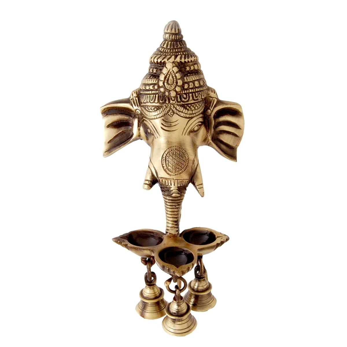 Brass Ganesha wall hanging diya with bells