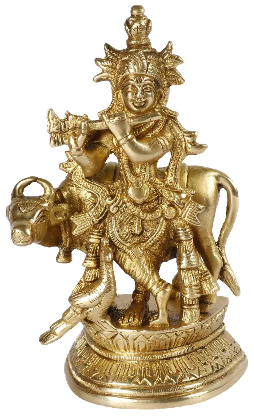 Krishna with cow, brass, picture 5