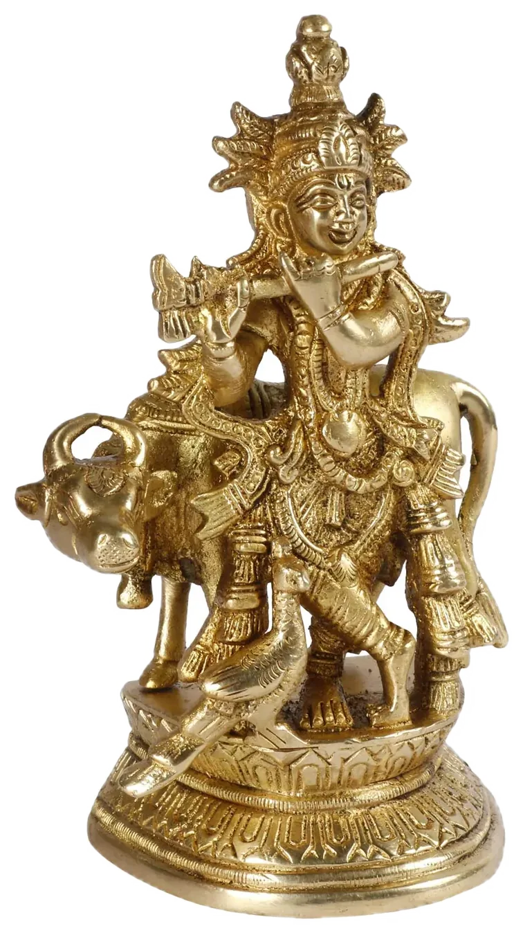 Krishna with cow, brass, picture 6