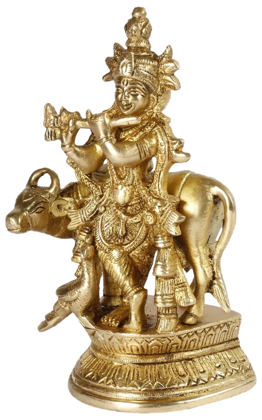 Krishna with cow, brass, picture 7