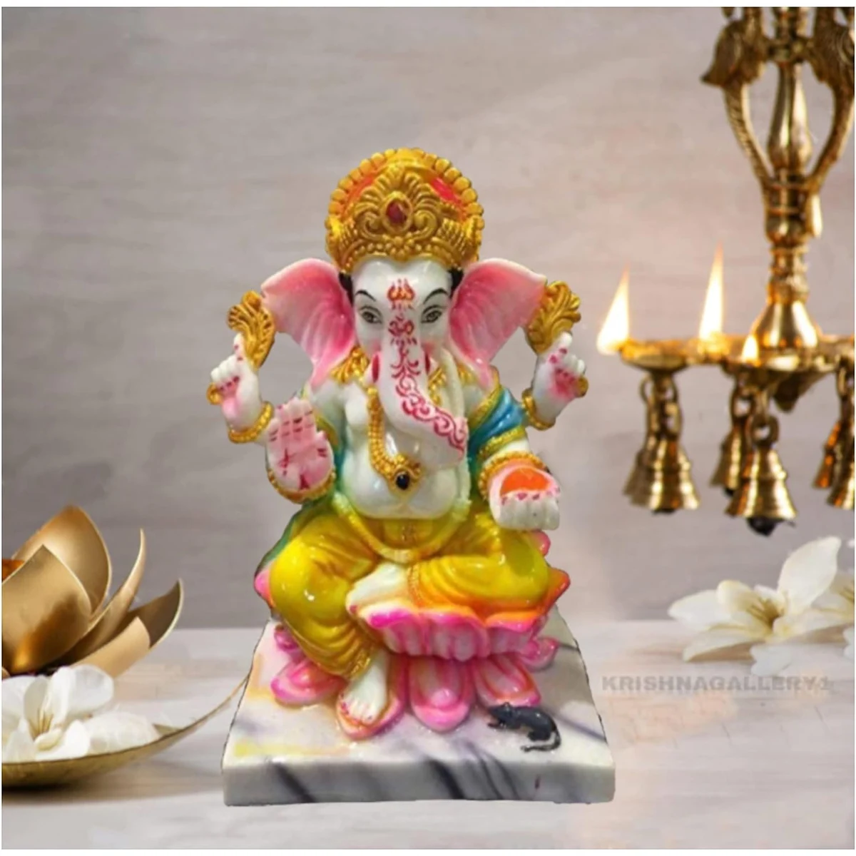 Marble dust Ganesh murti, 7 inch