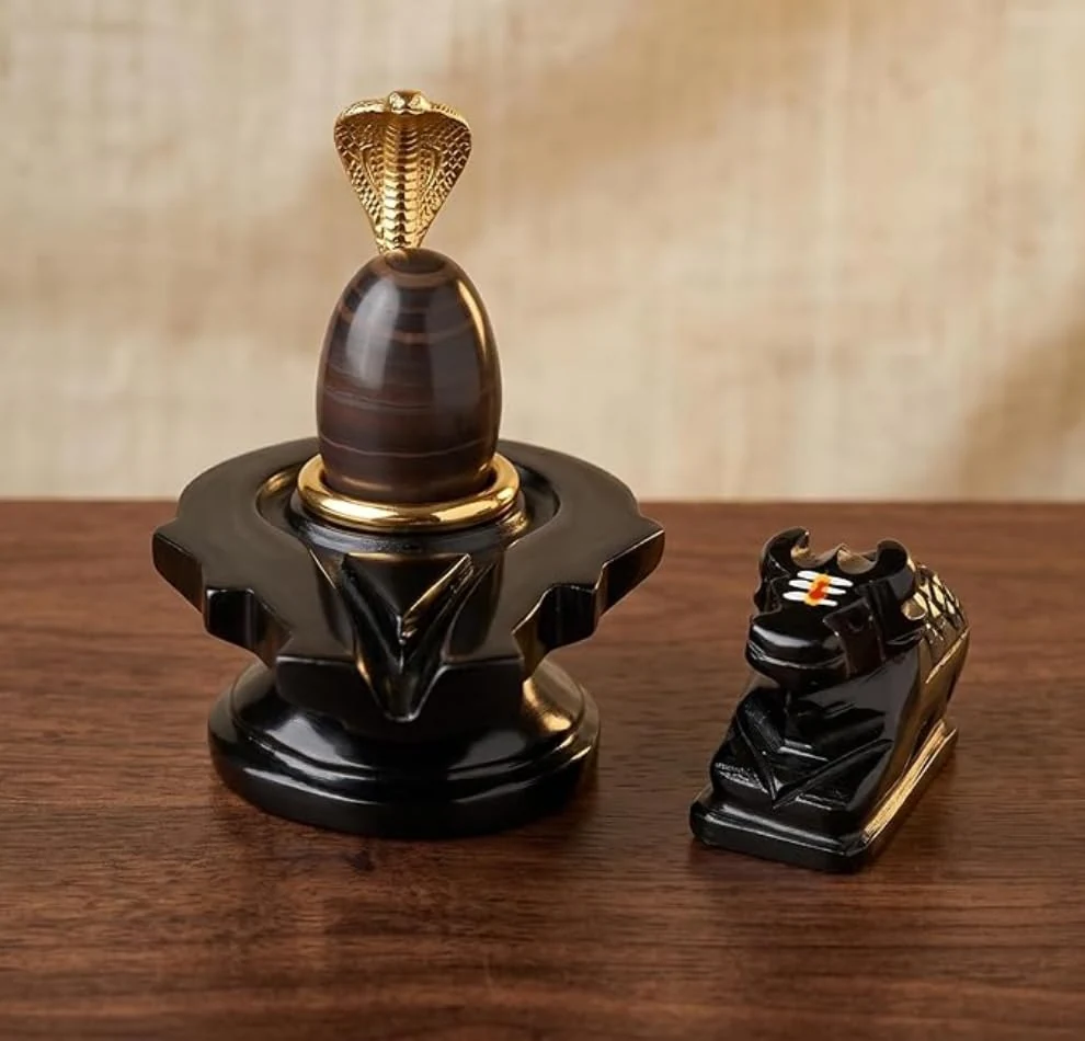 Narmadeshwar shivling with brass snake and Nandi, picture 2