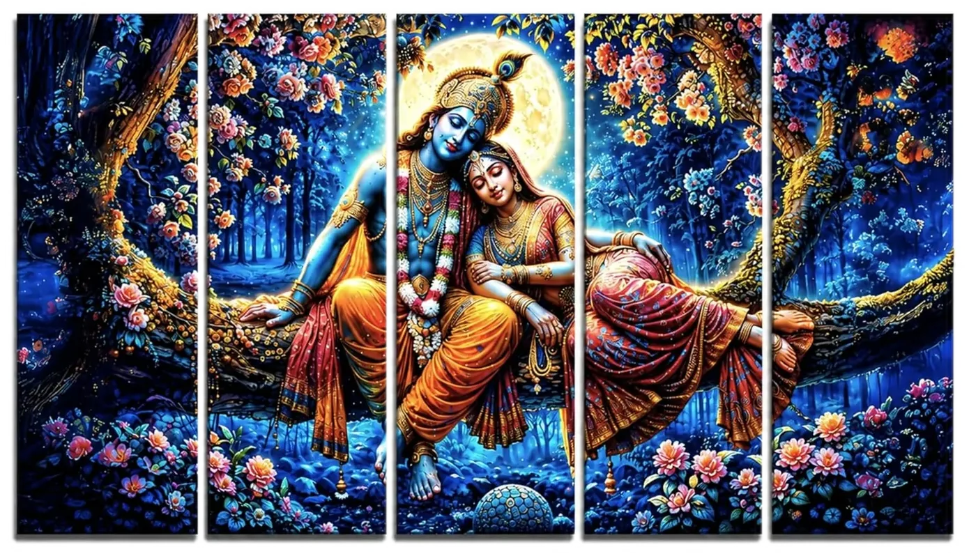 Radha Krishna wall art, five panels