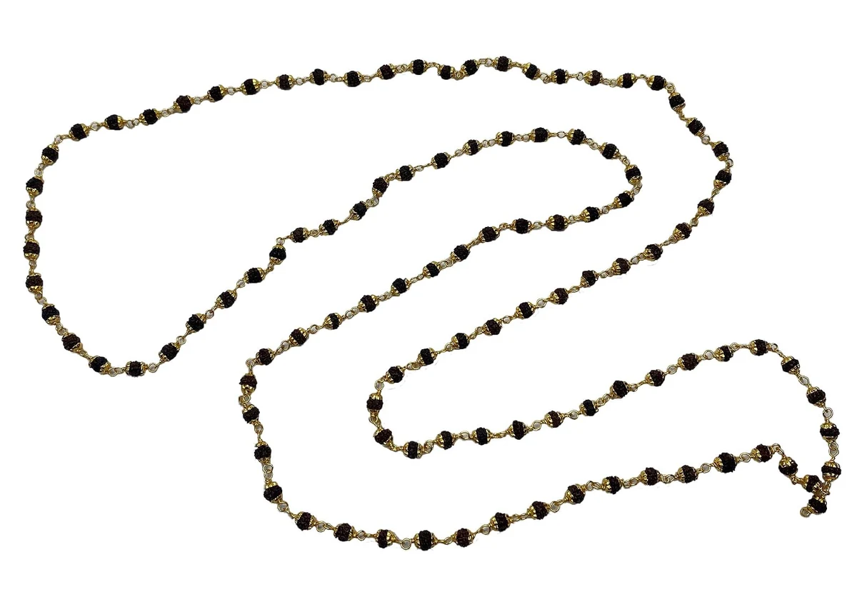 Rudraksha mala in gold plated caps, picture 2
