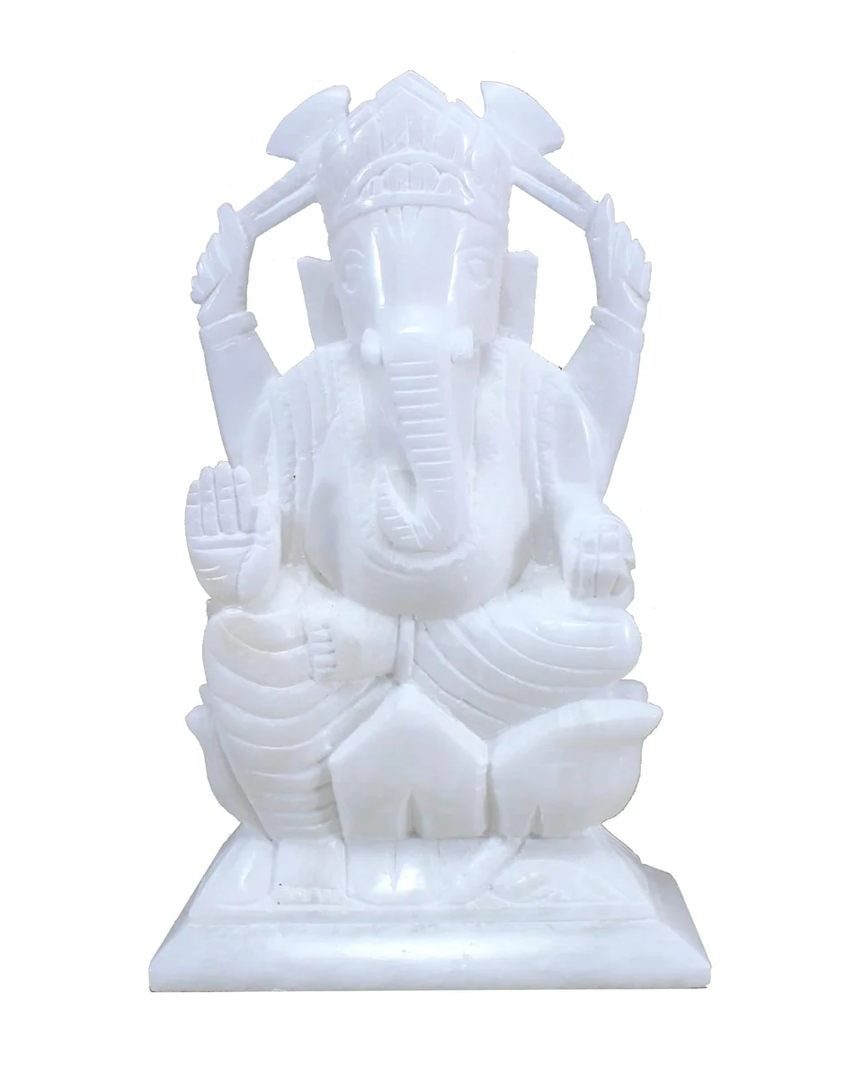 White marble Ganesh, right trunk, 5 inch