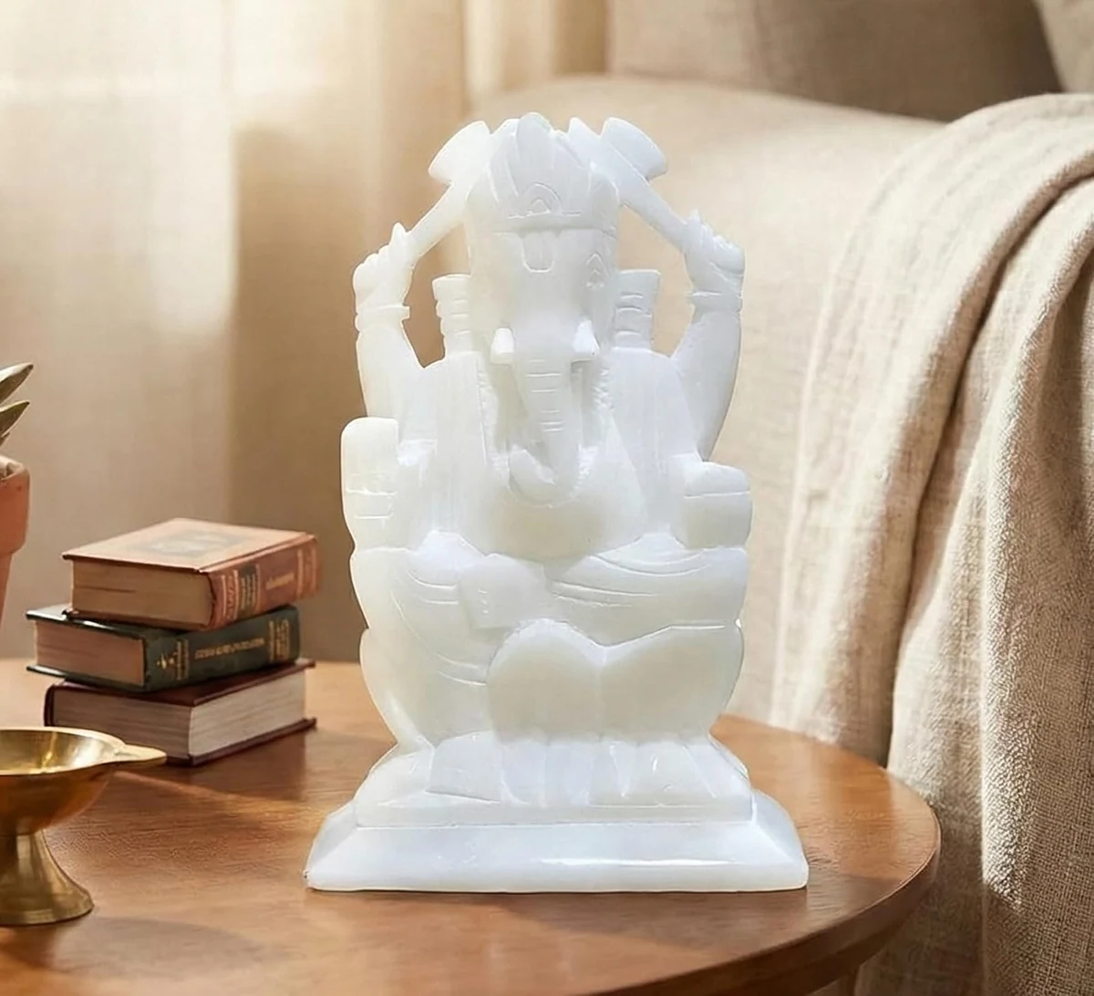 White marble Ganesh, right trunk, 5 inch, picture 4