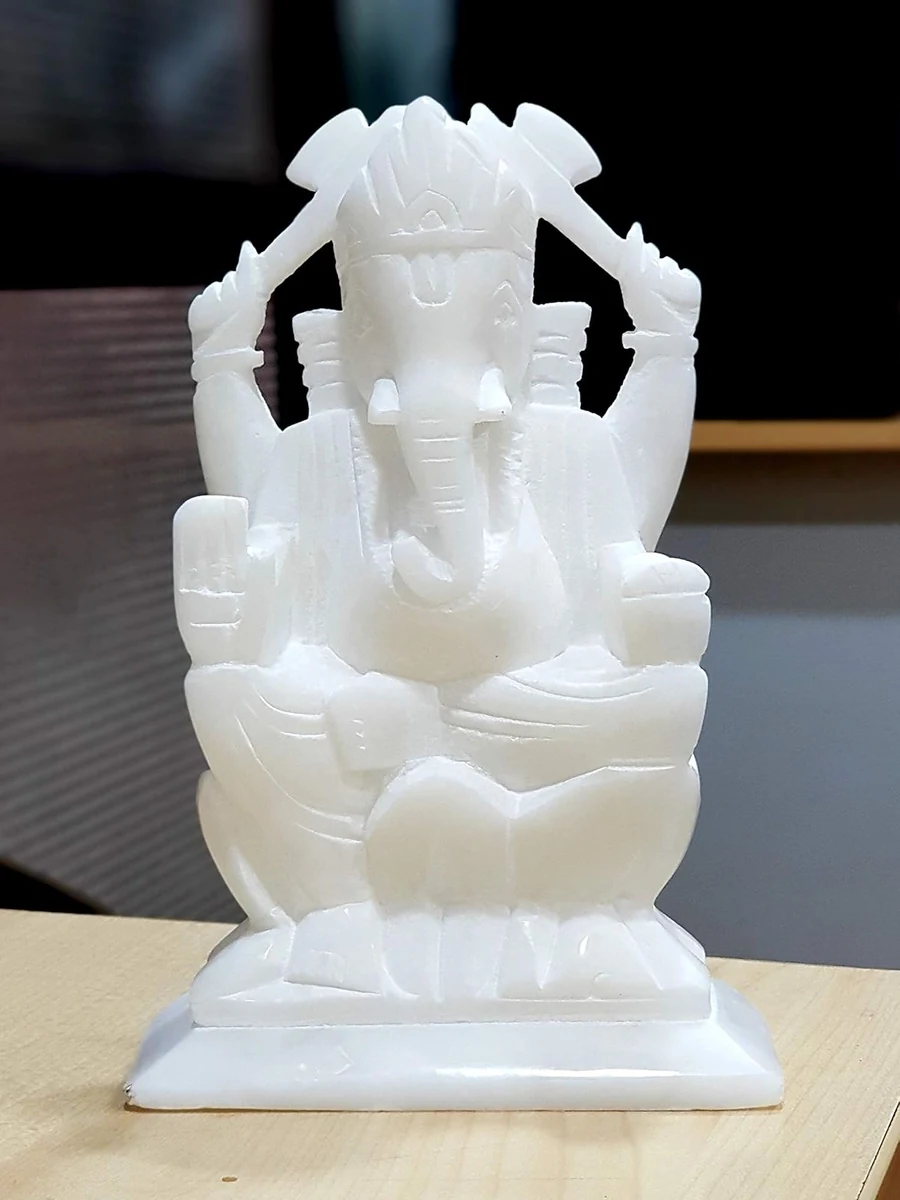 White marble Ganesh, right trunk, 5 inch, picture 5