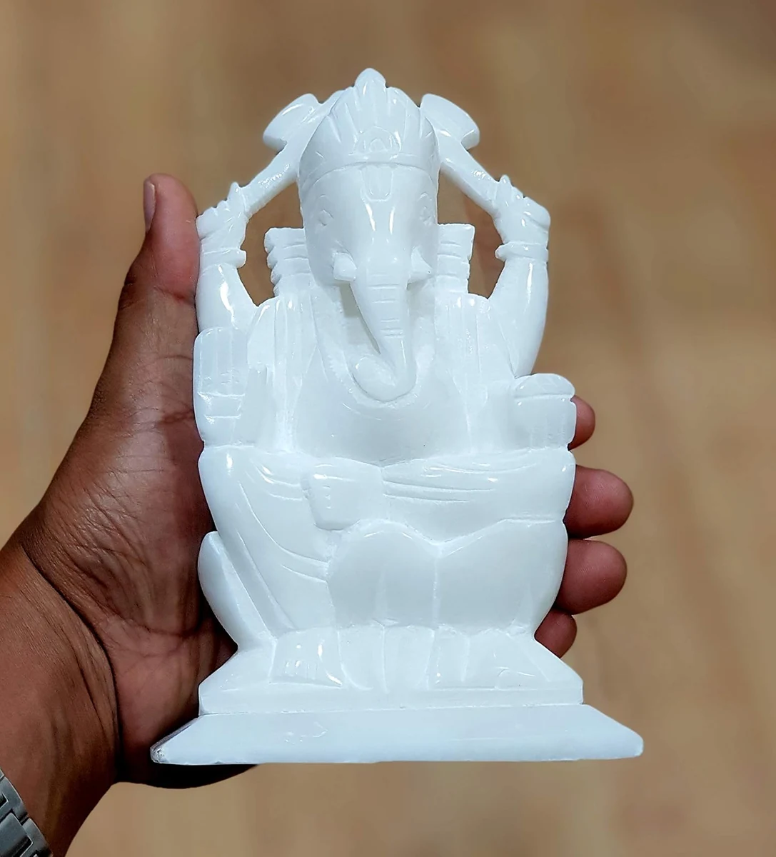 White marble Ganesh, right trunk, 5 inch, picture 6